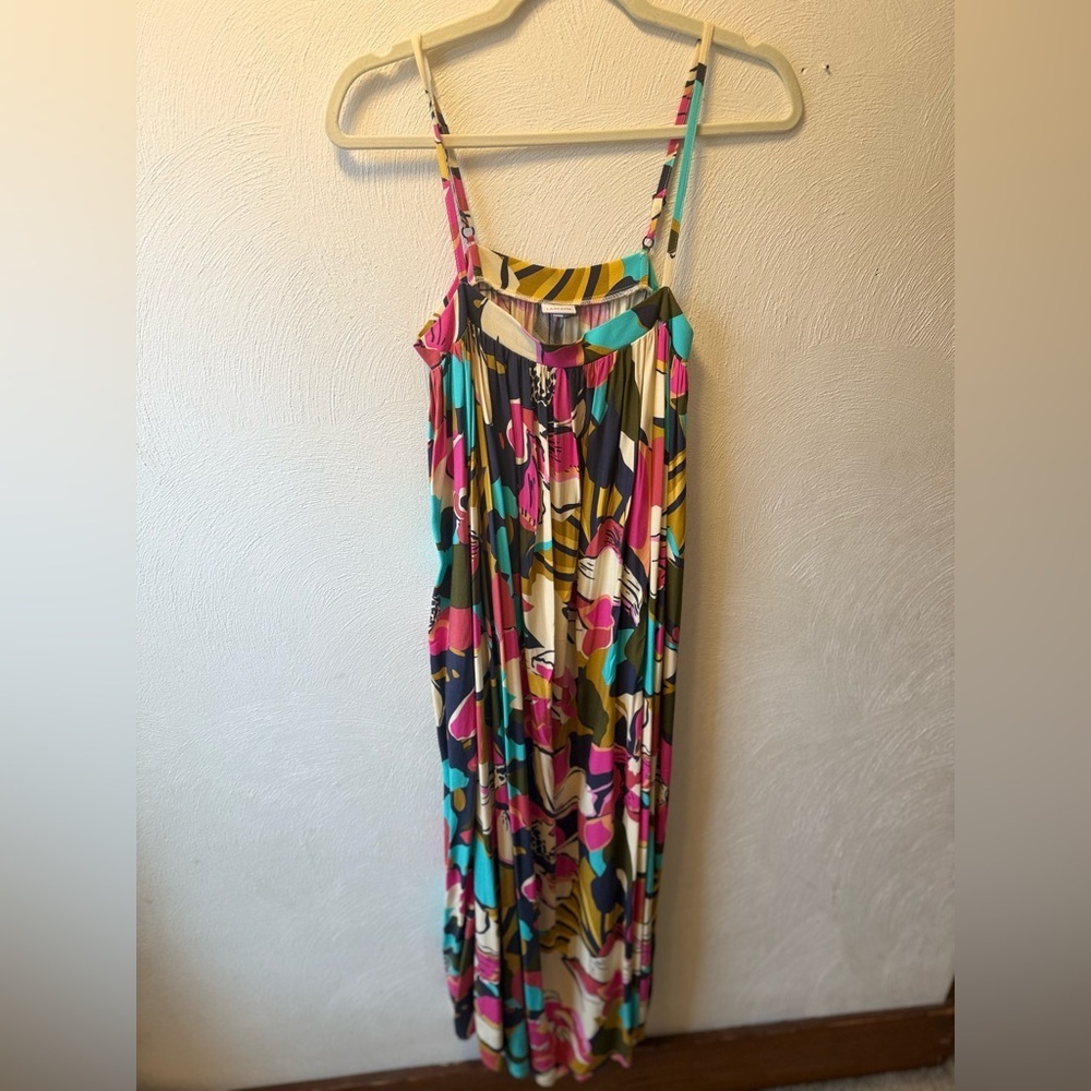 LASCANA Blue Pink Abstract Floral Maxi Dress Spaghetti Strap 100% Viscose (US 2) - Picture 3 of 8